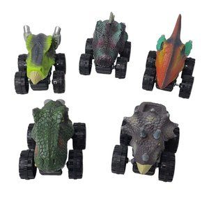 Wild Zoomies Lot of 5 Different Dinosaur Head Monster Truck Pull Back Toy Cars